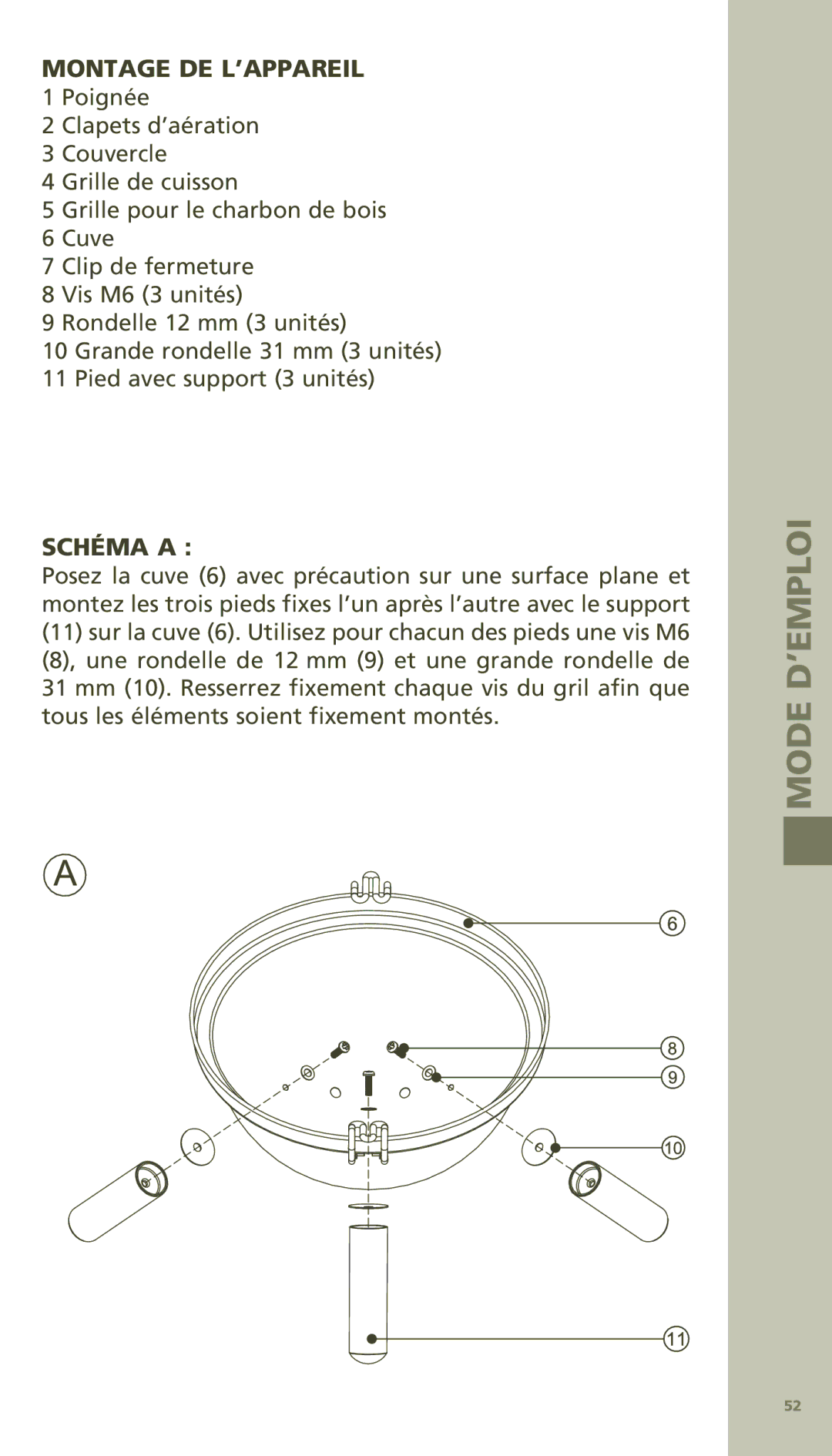 Bodum 11421 manual Montage DE L’APPAREIL, Schéma A  